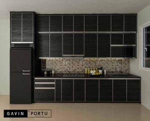pembuatan kitchen set hpl dapur model i warna hitam di Depok id3658