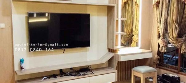 backdrop tv minimalis hpl modern dengan meja rias Gavin by Portu id3821